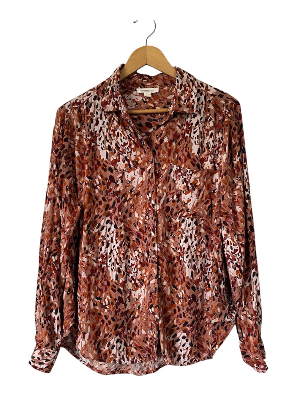 BeachLunchLounge Abstract Animal Print Blouse Long-Sleeve Button-Up Rust Large
